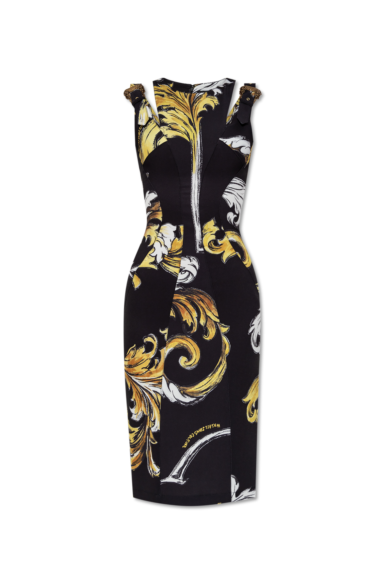 Black Dress with Outline Barocco print Versace Jeans Couture